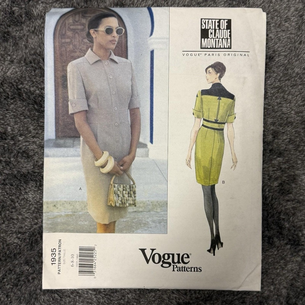 Claude Montana Vogue #1935 Pattern Fitted Sheath Dress SZ 6-10 UNCUT/FF W/label